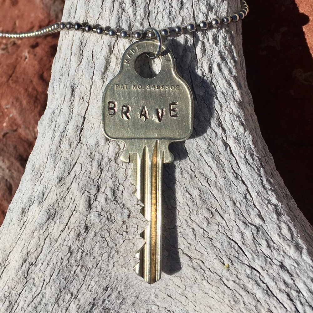 HAND CRAFTED BRAVE Stamped Vintage Key Necklace